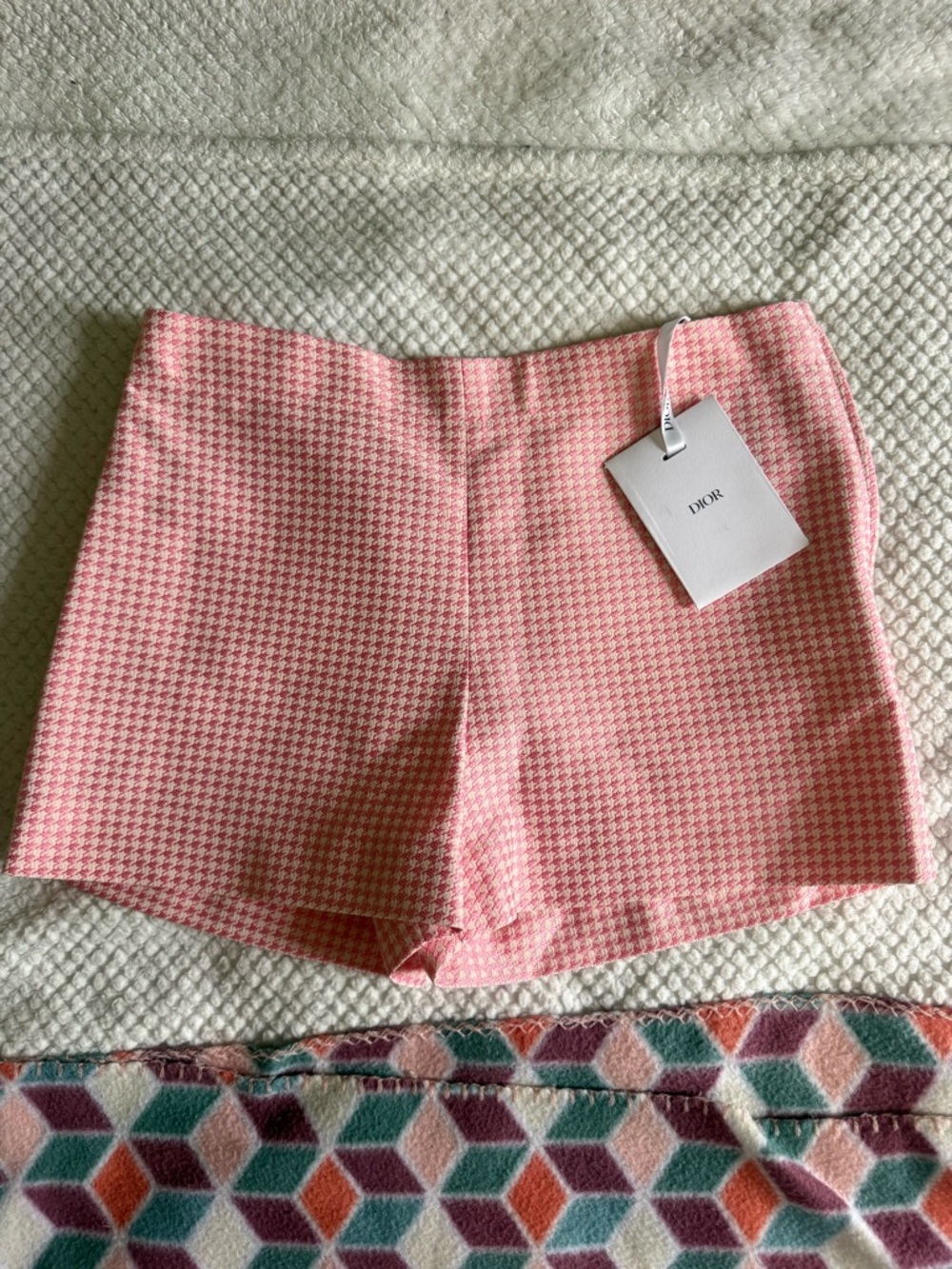 Dior Pink Houndstooth High-Waist Shorts